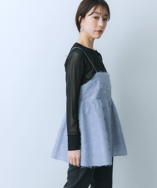 HEYUMM（ヘユム）の「ジャガードフリンジキャミソールトップ（キャミソール・レディース・アイボリー/ラベンダー/ブラック・ONE）」の10枚目の写真