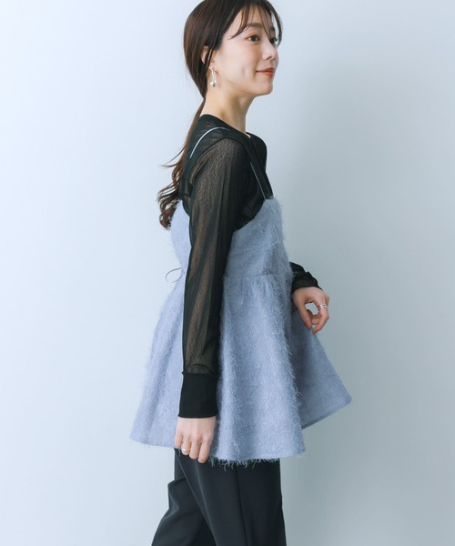 HEYUMM（ヘユム）の「ジャガードフリンジキャミソールトップ（キャミソール・レディース・アイボリー/ラベンダー/ブラック・ONE）」の11枚目の写真