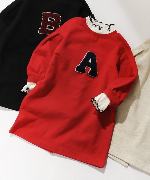 apres les cours（アプレレクール）の「レイヤード風アルファベットロゴワンピース（ワンピース・キッズ・ブラック/アイボリー/レッド・90/100/110/120/80/130/140）」の2枚目の写真