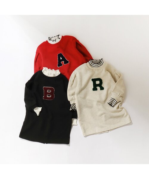 apres les cours（アプレレクール）の「レイヤード風アルファベットロゴワンピース（ワンピース・キッズ・ブラック/アイボリー/レッド・90/100/110/120/80/130/140）」の6枚目の写真