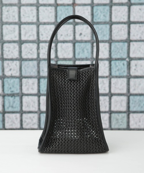 【美品】メッシュデザイン ハンドバッグ mesh leather deformation chain handle tote shoulder bag