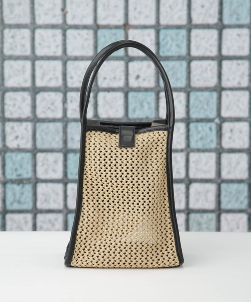 【美品】メッシュデザイン ハンドバッグ mesh leather deformation chain handle tote shoulder bag