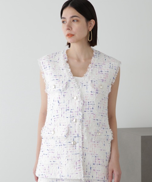 JILL STUART（ジルスチュアート）の「◆カラーツイードジレ（ベスト・レディース・ホワイト/ネイビー・SMALL/MEDIUM）」の2枚目の写真