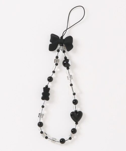 セール】リボンモチーフビーズチェーン携帯ストラップ（スマホグッズ
