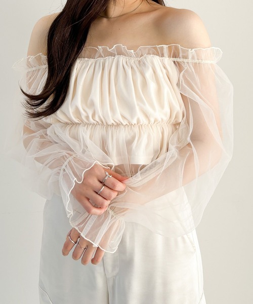 Heather（ヘザー）の「チュールオフショルブラウス　114166（シャツ/ブラウス・レディース・アイボリー/グレー/ブラック・FREE）」の22枚目の写真