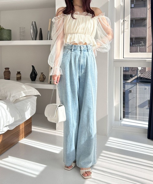 Heather（ヘザー）の「チュールオフショルブラウス　114166（シャツ/ブラウス・レディース・アイボリー/グレー/ブラック・FREE）」の4枚目の写真