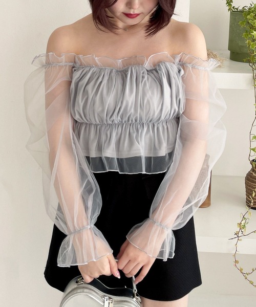 Heather（ヘザー）の「チュールオフショルブラウス　114166（シャツ/ブラウス・レディース・アイボリー/グレー/ブラック・FREE）」の7枚目の写真