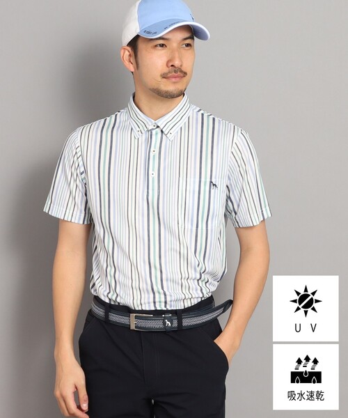 【セール】【UVカット/吸水速乾】ストライプデザイン ポケットあり 半袖ポロシャツ（ポロシャツ）｜adabat（アダバット）