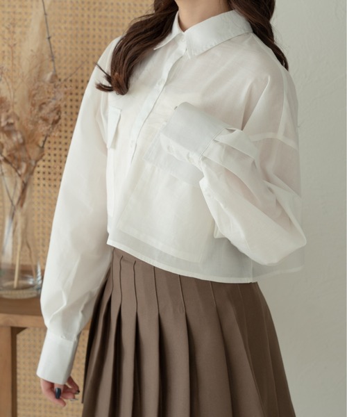 Ambre Neige(アンブルネージュ)の「ダブルポケットストライプショートシャツ/WEB/EC限定商品(シャツ/ブラウス・レディース・ライトブルー/オフホワイト/ピンク・FREE)」の5枚目の写真