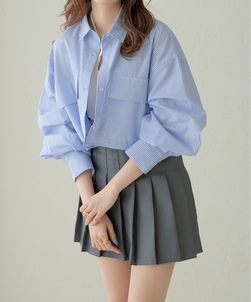 Ambre Neige(アンブルネージュ)の「ダブルポケットストライプショートシャツ/WEB/EC限定商品(シャツ/ブラウス・レディース・ライトブルー/オフホワイト/ピンク・FREE)」の9枚目の写真