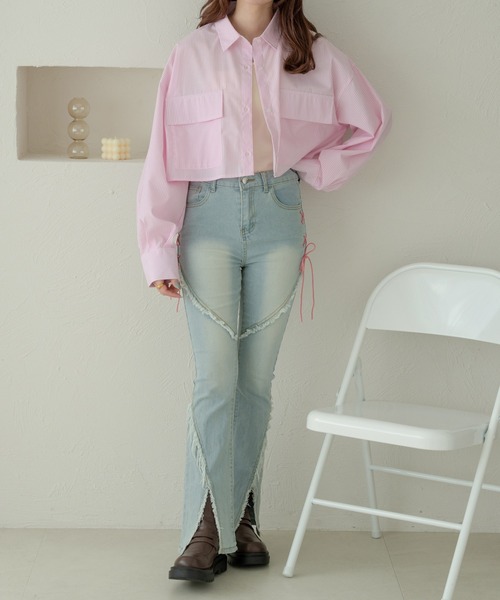 Ambre Neige(アンブルネージュ)の「ダブルポケットストライプショートシャツ/WEB/EC限定商品(シャツ/ブラウス・レディース・ライトブルー/オフホワイト/ピンク・FREE)」の18枚目の写真