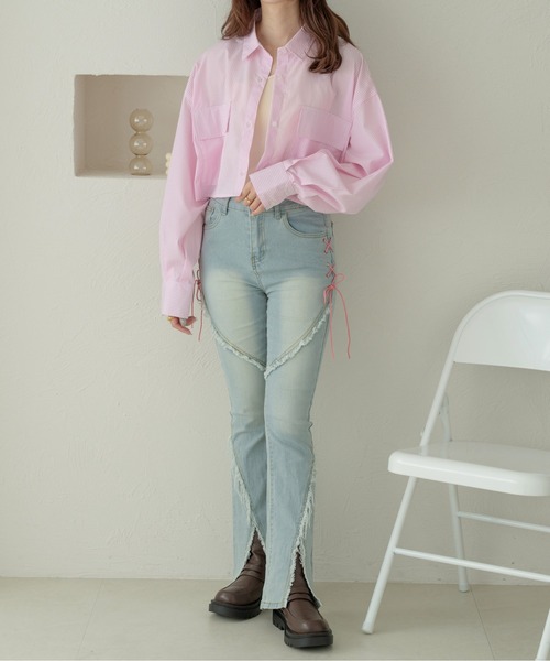 Ambre Neige(アンブルネージュ)の「ダブルポケットストライプショートシャツ/WEB/EC限定商品(シャツ/ブラウス・レディース・ライトブルー/オフホワイト/ピンク・FREE)」の20枚目の写真