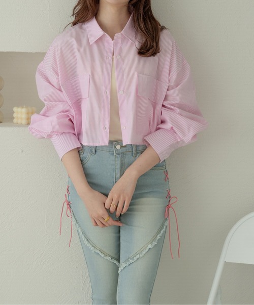 Ambre Neige(アンブルネージュ)の「ダブルポケットストライプショートシャツ/WEB/EC限定商品(シャツ/ブラウス・レディース・ライトブルー/オフホワイト/ピンク・FREE)」の17枚目の写真