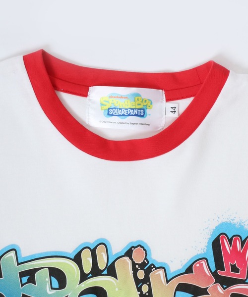 Salong hameu(サロン ハミュー)の「「ユニセックス」SpongeBob(スポンジ・ボブ)キャラクタープリント 半袖リンガーTシャツ メンズ レディース(Tシャツ/カットソー・レディース・ホワイト×レッド/ホワイト×グリーン/ブラック×ホワイト・L/M)」の10枚目の写真