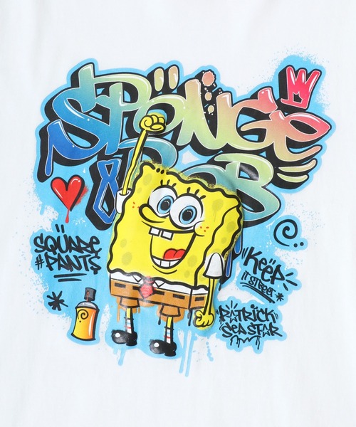 Salong hameu(サロン ハミュー)の「「ユニセックス」SpongeBob(スポンジ・ボブ)キャラクタープリント 半袖リンガーTシャツ メンズ レディース(Tシャツ/カットソー・レディース・ホワイト×レッド/ホワイト×グリーン/ブラック×ホワイト・L/M)」の11枚目の写真