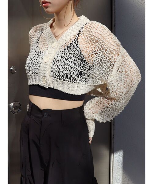 EVRIS（エヴリス）の「スカシショートカーディガン（カーディガン/ボレロ・レディース・ホワイト/ブラック/ブルー・FREE）」の7枚目の写真