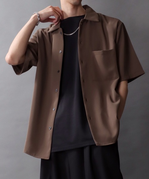 SITRY(シトリー)の「Twill Fabric Drape Shirt/別注 2WAY ドレープ オープンカラー 半袖シャツ レディース メンズ(シャツ/ブラウス・メンズ・チャコール/モカ/ホワイト/ブラック・M/L/LL)」の4枚目の写真