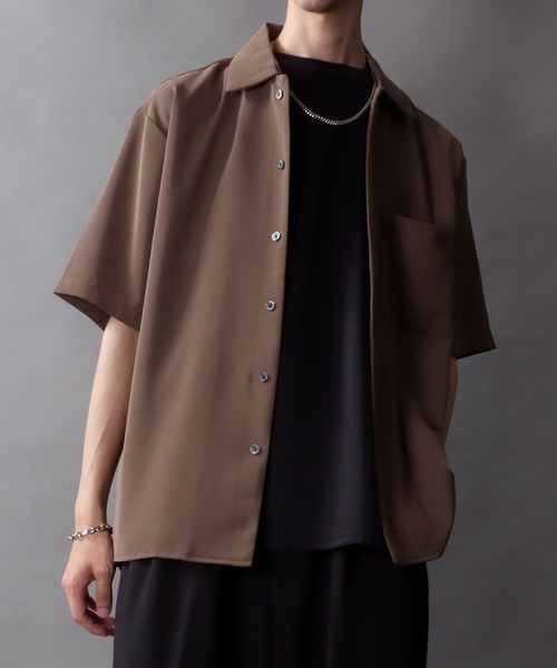 SITRY(シトリー)の「Twill Fabric Drape Shirt/別注 2WAY ドレープ オープンカラー 半袖シャツ レディース メンズ(シャツ/ブラウス・メンズ・チャコール/モカ/ホワイト/ブラック・M/L/LL)」の21枚目の写真