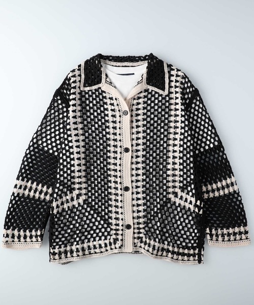 HONEYSUCKLE ROSE(ハニーサックルローズ)の「【HONEYSUCKLE ROSE】カギ針編み風カーデレイヤード(アンサンブル・レディース・ブラック/ホワイト・M/L/XL)」の4枚目の写真