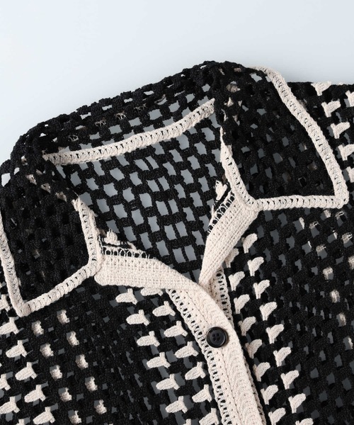 HONEYSUCKLE ROSE(ハニーサックルローズ)の「【HONEYSUCKLE ROSE】カギ針編み風カーデレイヤード(アンサンブル・レディース・ブラック/ホワイト・M/L/XL)」の6枚目の写真