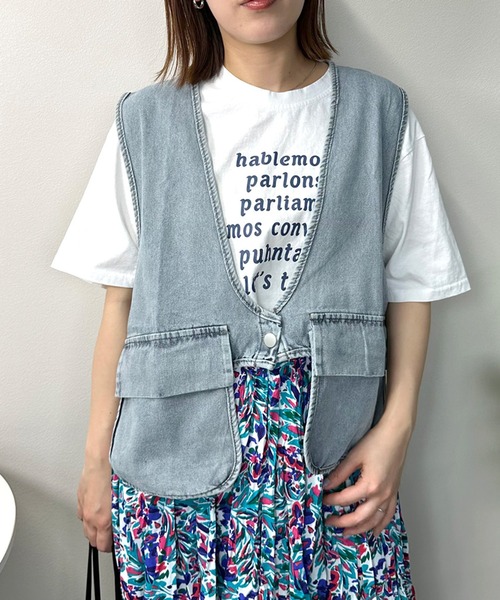 CRB（シーアールビー）の「デニムショートベスト（ベスト・レディース・ブルー/ブラック・F）」の3枚目の写真