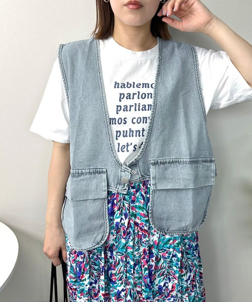CRB（シーアールビー）の「デニムショートベスト（ベスト・レディース・ブルー/ブラック・F）」の4枚目の写真