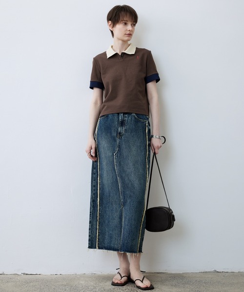 tageechita（タジチタ）の「【tageechita】ショート丈カラーブロックTシャツ/ポロシャツ（Tシャツ/カットソー・レディース・ベージュ/ブラウン・S/M/L）」の13枚目の写真