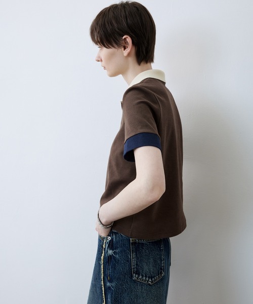 tageechita（タジチタ）の「【tageechita】ショート丈カラーブロックTシャツ/ポロシャツ（Tシャツ/カットソー・レディース・ベージュ/ブラウン・S/M/L）」の15枚目の写真