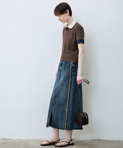 tageechita（タジチタ）の「【tageechita】ショート丈カラーブロックTシャツ/ポロシャツ（Tシャツ/カットソー・レディース・ベージュ/ブラウン・S/M/L）」の12枚目の写真