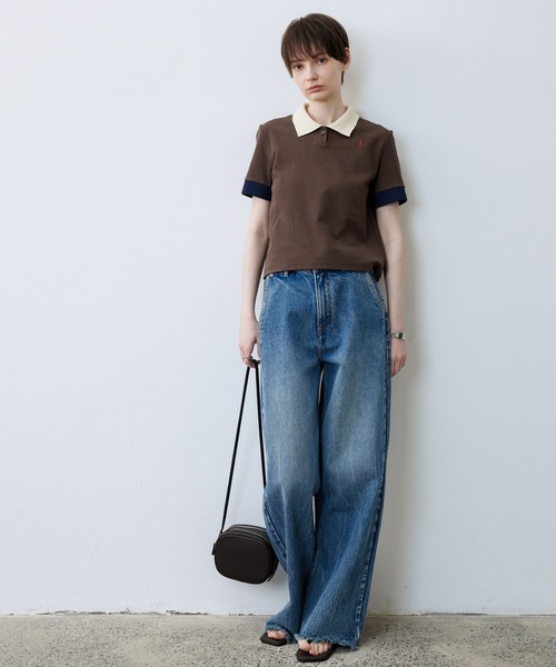 tageechita（タジチタ）の「【tageechita】ショート丈カラーブロックTシャツ/ポロシャツ（Tシャツ/カットソー・レディース・ベージュ/ブラウン・S/M/L）」の11枚目の写真