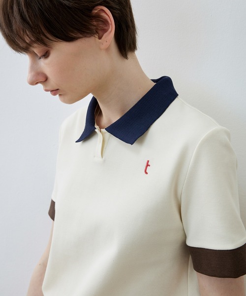 tageechita（タジチタ）の「【tageechita】ショート丈カラーブロックTシャツ/ポロシャツ（Tシャツ/カットソー・レディース・ベージュ/ブラウン・S/M/L）」の18枚目の写真