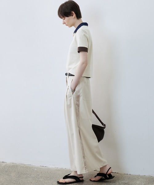 tageechita（タジチタ）の「【tageechita】ショート丈カラーブロックTシャツ/ポロシャツ（Tシャツ/カットソー・レディース・ベージュ/ブラウン・S/M/L）」の19枚目の写真