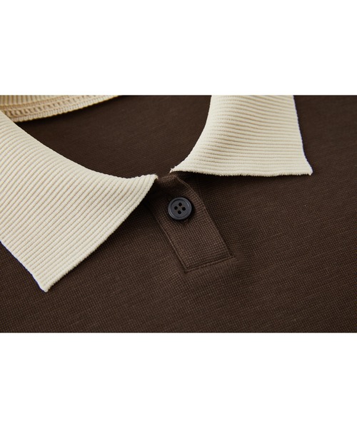 tageechita（タジチタ）の「【tageechita】ショート丈カラーブロックTシャツ/ポロシャツ（Tシャツ/カットソー・レディース・ベージュ/ブラウン・S/M/L）」の7枚目の写真