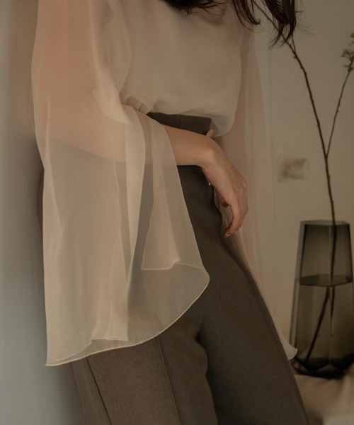 mideal（マイディール）の「sheer flare blouse / シアーフレアブラウス（シャツ/ブラウス・レディース・オレンジ/ブルーグレー/ライトベージュ・FREE）」の9枚目の写真