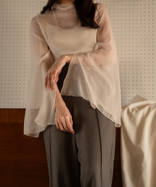 mideal（マイディール）の「sheer flare blouse / シアーフレアブラウス（シャツ/ブラウス・レディース・オレンジ/ブルーグレー/ライトベージュ・FREE）」の6枚目の写真