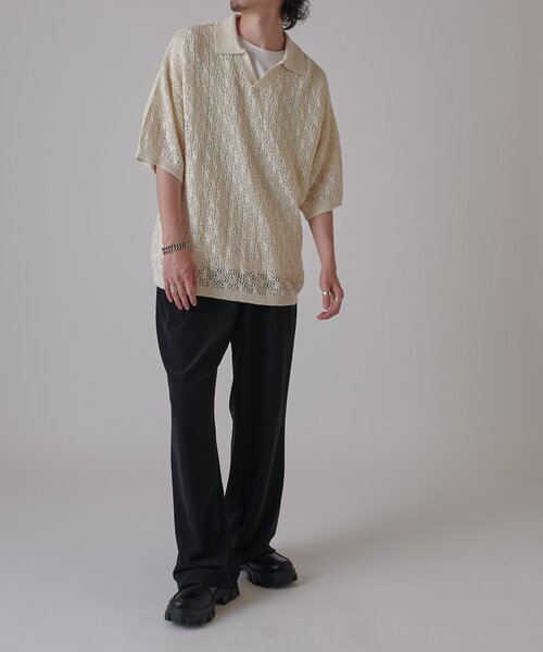 Lui's（ルイス）の「透かし編みスキッパースラブニット（ニット/セーター・メンズ・オフホワイト/ブルー/ブラック・S/M）」の7枚目の写真