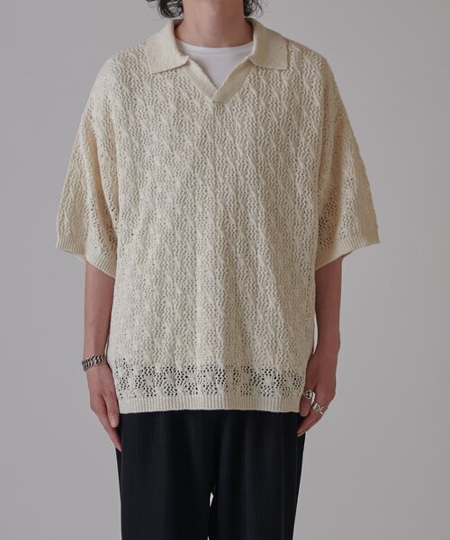 Lui's（ルイス）の「透かし編みスキッパースラブニット（ニット/セーター・メンズ・オフホワイト/ブルー/ブラック・S/M）」の10枚目の写真