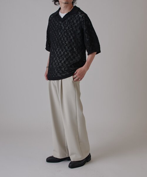 Lui's（ルイス）の「透かし編みスキッパースラブニット（ニット/セーター・メンズ・オフホワイト/ブルー/ブラック・S/M）」の18枚目の写真