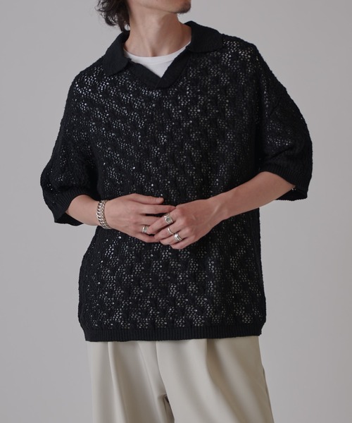 【定価17800円】新品！lui's ケーブル透かしニット ブラック セーター Lui's（ルイス）の「透かし編みスキッパースラブニット（ニット