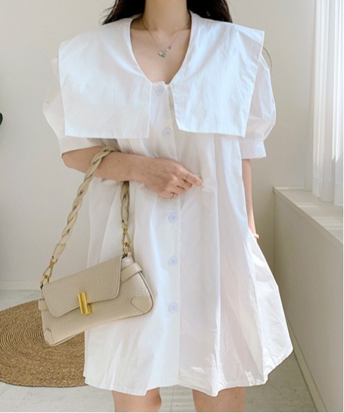 gossip!ロサンゼルス(ゴシップロサンゼルス)の「パフスリーブ ドミニ丈ワンピース(ワンピース・レディース・ブラック/チェック/ホワイト・FREE)」の1枚目の写真