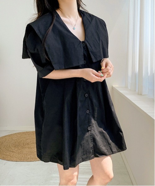 gossip!ロサンゼルス(ゴシップロサンゼルス)の「パフスリーブ ドミニ丈ワンピース(ワンピース・レディース・ブラック/チェック/ホワイト・FREE)」の2枚目の写真