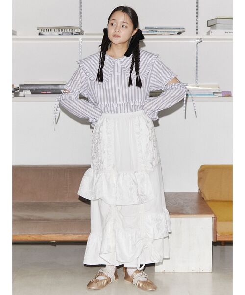 merry jenny(メリージェニー)の「flowerジャカートドロストスカート(スカート・レディース・ブラック/オフホワイト・FREE)」の6枚目の写真