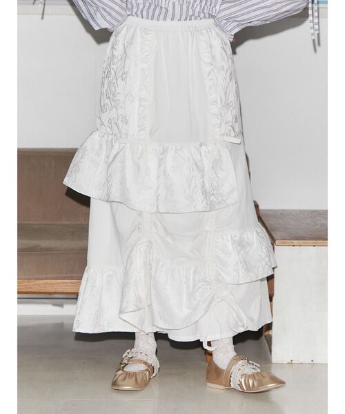 merry jenny(メリージェニー)の「flowerジャカートドロストスカート(スカート・レディース・ブラック/オフホワイト・FREE)」の10枚目の写真