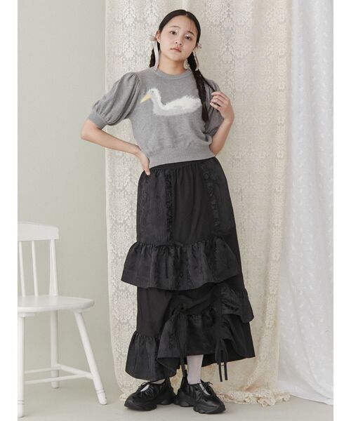 merry jenny(メリージェニー)の「flowerジャカートドロストスカート(スカート・レディース・ブラック/オフホワイト・FREE)」の11枚目の写真