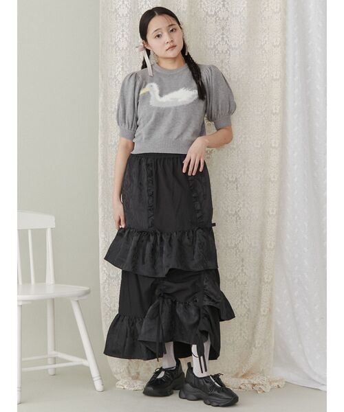 極美品 24AW メリージェニー フラワージャガード ドロストスカート ブラック 極美品 24AW メリージェニー フラワージャガード ドロスト