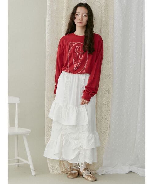 merry jenny(メリージェニー)の「flowerジャカートドロストスカート(スカート・レディース・ブラック/オフホワイト・FREE)」の16枚目の写真