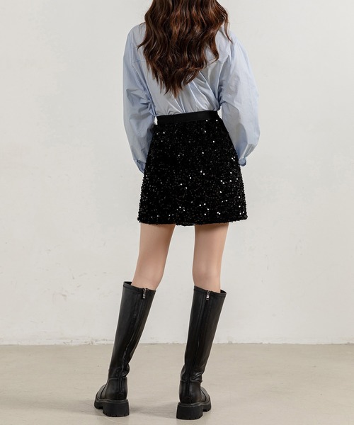 DAY CLOSET(デイ クローゼット)の「レディース スパンコールAラインミニスカート(スカート・レディース・グレー/ブラック・FREE)」の9枚目の写真