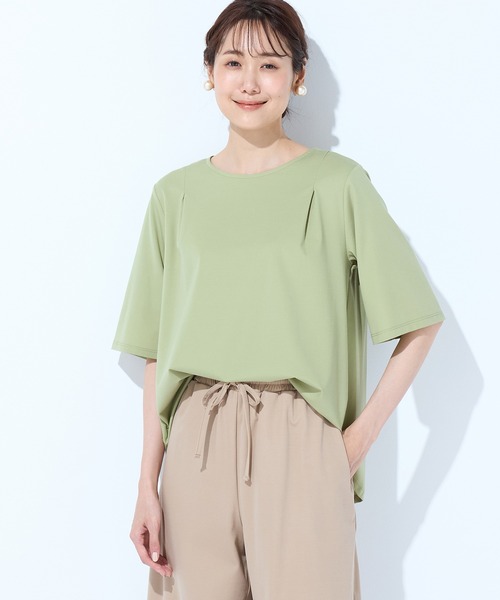 Petit Honfleur(プチオンフルール)の「【接触冷感】フレアスリーブブラウス(Tシャツ/カットソー・レディース・サックスブルー/グリーン・M/L)」の1枚目の写真