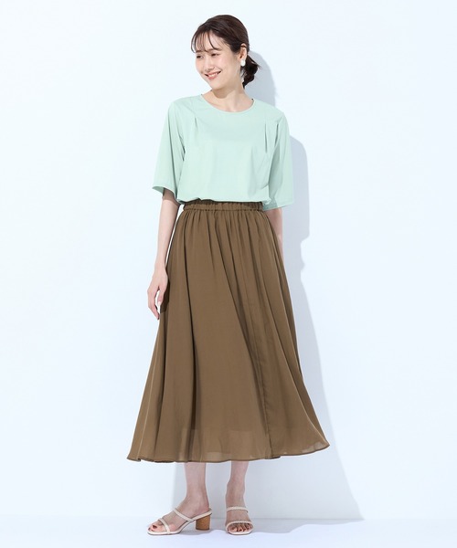 Petit Honfleur(プチオンフルール)の「【接触冷感】フレアスリーブブラウス(Tシャツ/カットソー・レディース・サックスブルー/グリーン・M/L)」の13枚目の写真