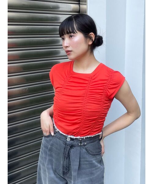 MURUA（ムルーア）の「ランダムシャーリングトップス（Tシャツ/カットソー・レディース・オレンジ/ブラック・FREE）」の20枚目の写真